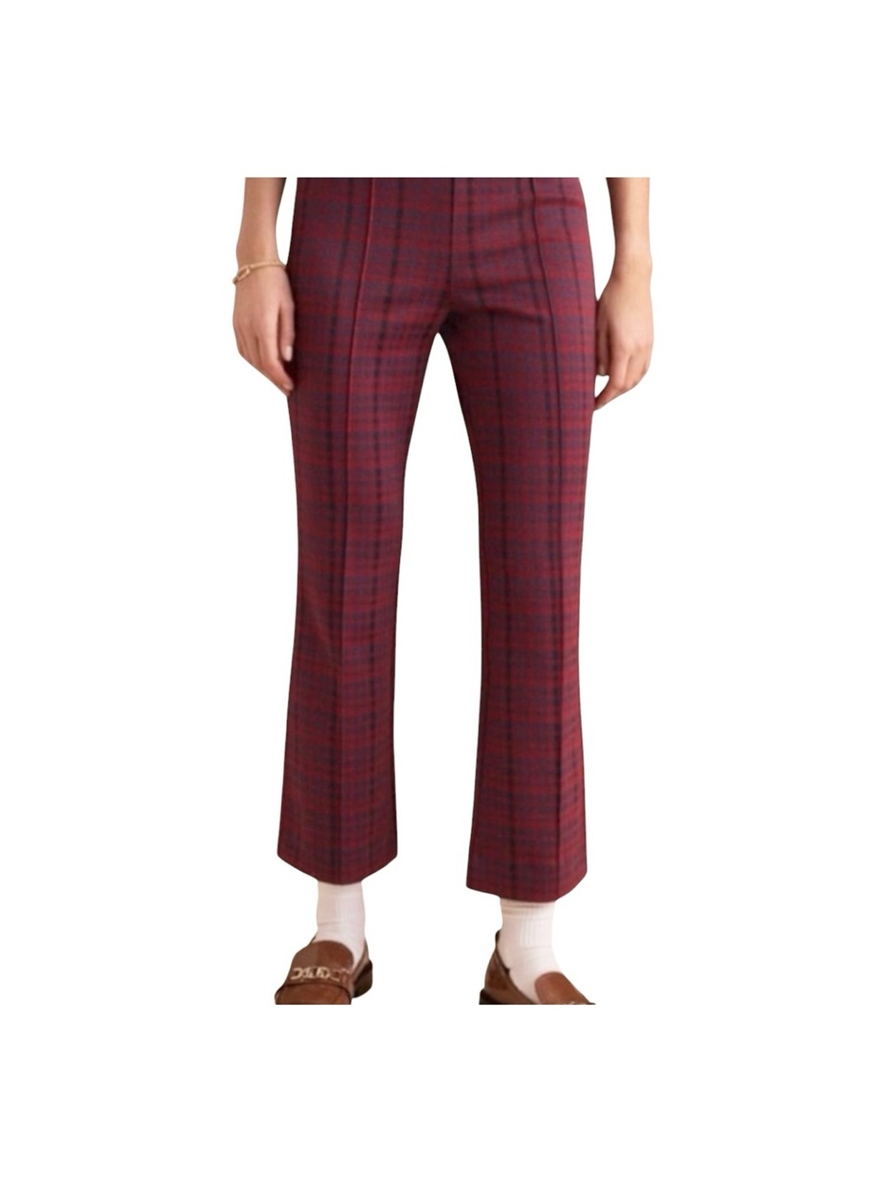 Maeve Anthropology Burgundy Blue Morgot Kick Flare Capri Trouser Pants Small
